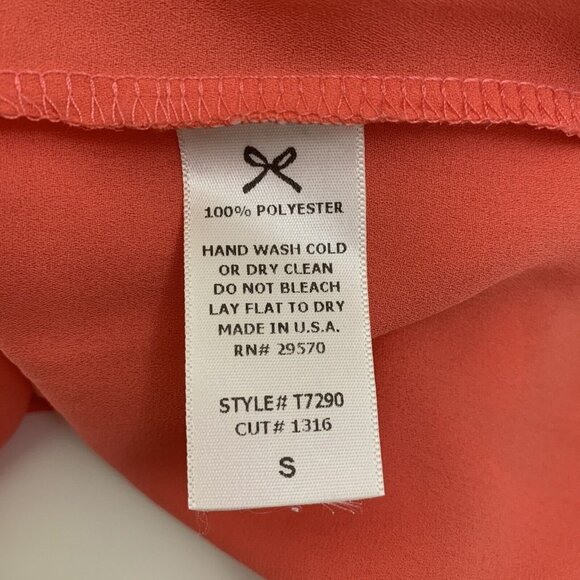 Everly Small Blouse Peplum 1/2 Sleeve Chiffon Semi Sheer Pink Coral Back Cutout - Picture 4 of 4